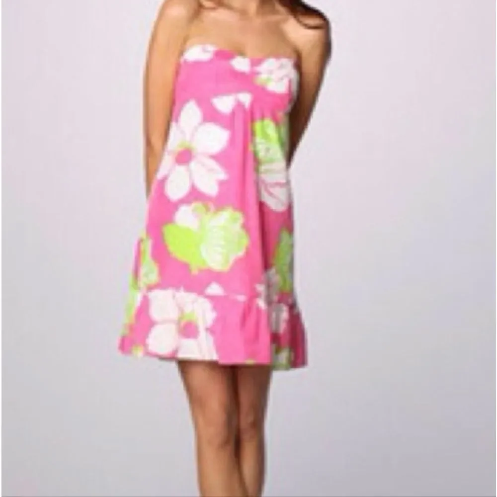 Lilly Pulitzer Blair Silk Dress strapless Ruffle hem‎ in Hot Pink size 6 Small - Picture 8 of 12